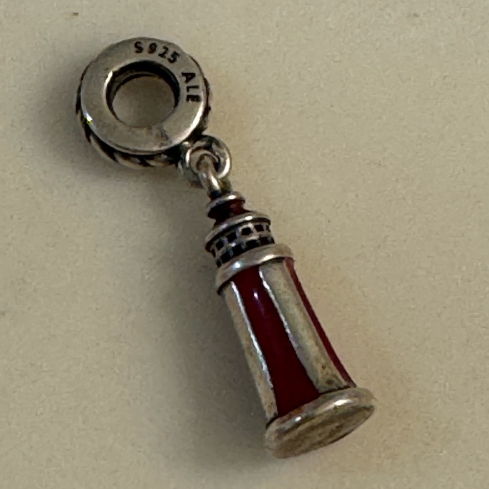 Pandora Silver and Red Lighthouse Charm Bracelet